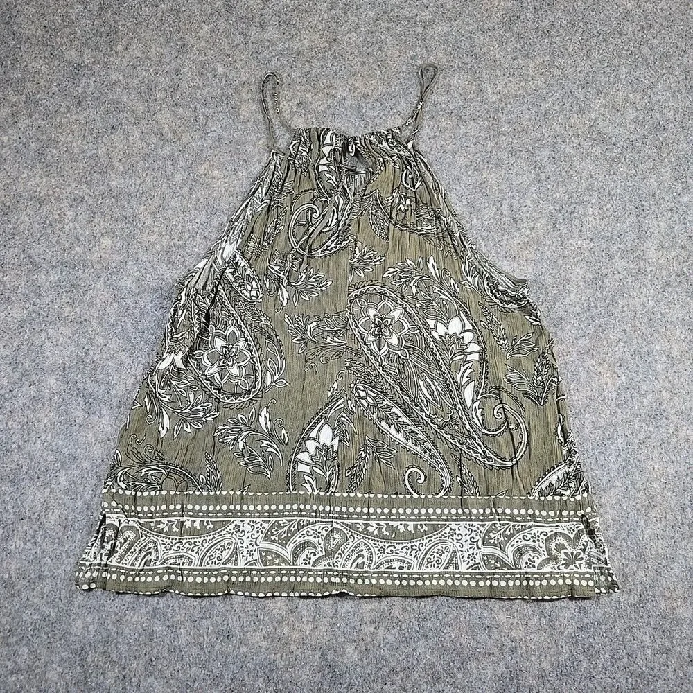Soho Jeans Women's Size XL Olive Green Paisley Print Halter Sleeveless Tank Top